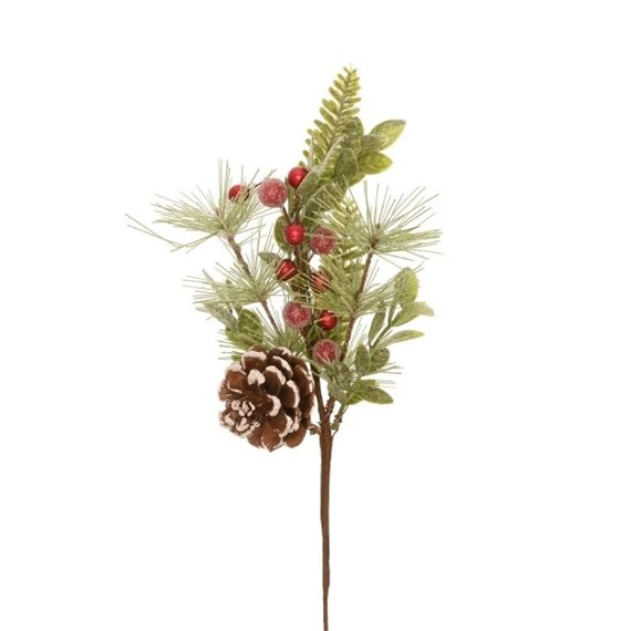 Ág bogyóval, tobozzal, glitteres, betűzős 33 cm