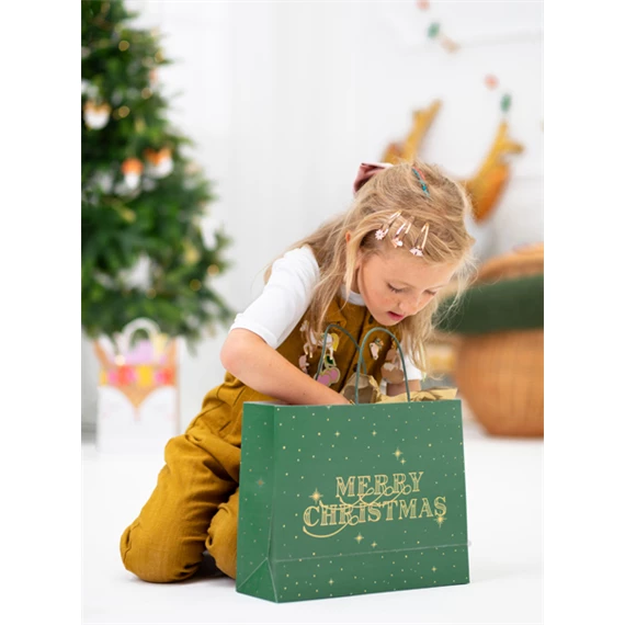Ajándéktasak merry christmas palackzöld 32,5x26,5x11,5 cm