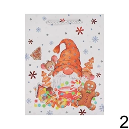 Ajándktasak mézeskalács figurával, fenyőfával, glitteres 26x32x12 cm