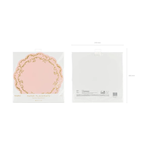 Alátét arany díszítéssel, púderrózsaszín, átmérő 35,5 cm S/6