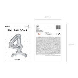 Álló lufi 4-es szám fólia 70 cm ezüst