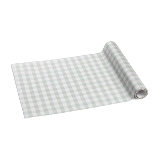 Asztali futó rács mintával, zsálya, 40x500 cm