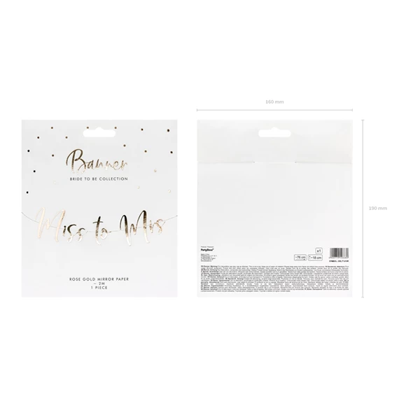 Banner Miss to Mrs rózsaarany 18x76 cm