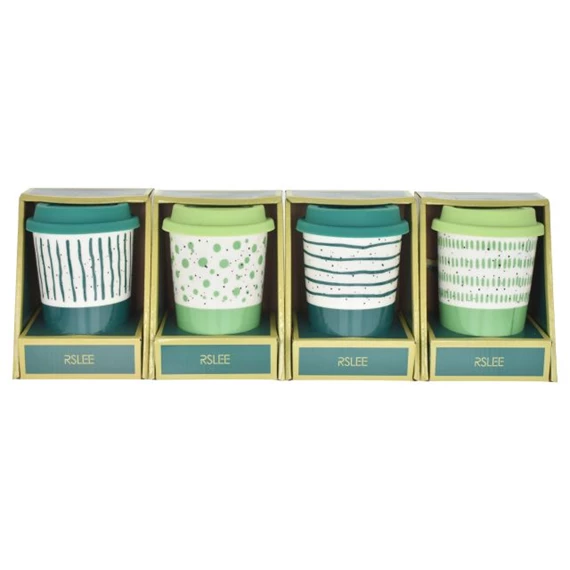 Bögre szilikon tetővel, csíkos, pöttyös 4 féle