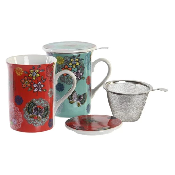 Bögre teás, virágos 11x8,5x11 cm 280 ml 2 féle