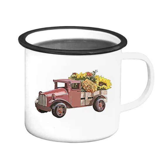 Bögre virágos autóval 11x11x10 cm