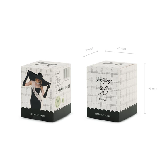 Szalag Happy 30 felirattal, krém, 76 cm