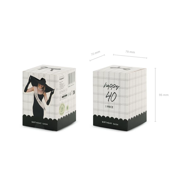 Szalag Happy 40 felirattal, krém, 76 cm