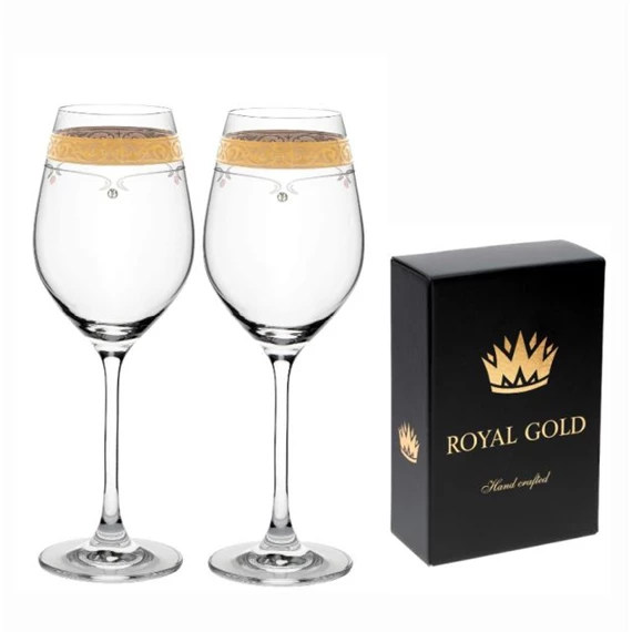 Boros pohár Swarovski kristállyal, arany szegéllyel 360 ml 22,5x8 cm S/2