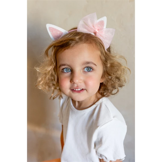 Fejpánt cicafül masnival rózsaszín 18,5x17 cm