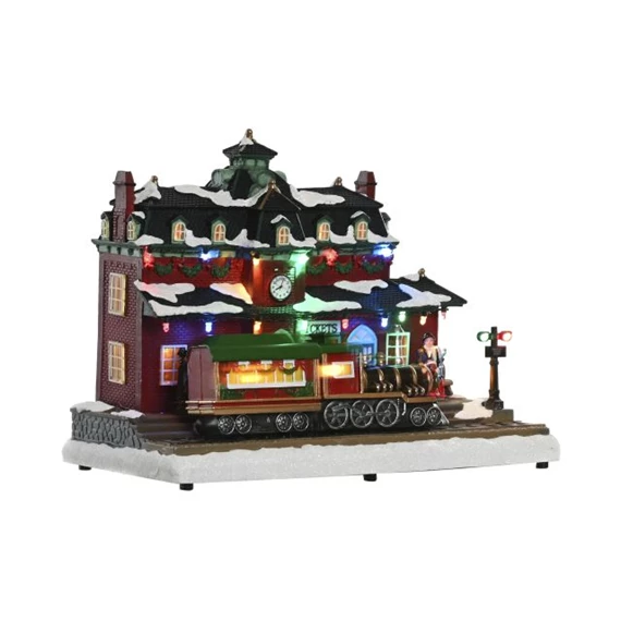 Dekoráció LED-es ház, zenélő, mozgó 32x16x30 cm