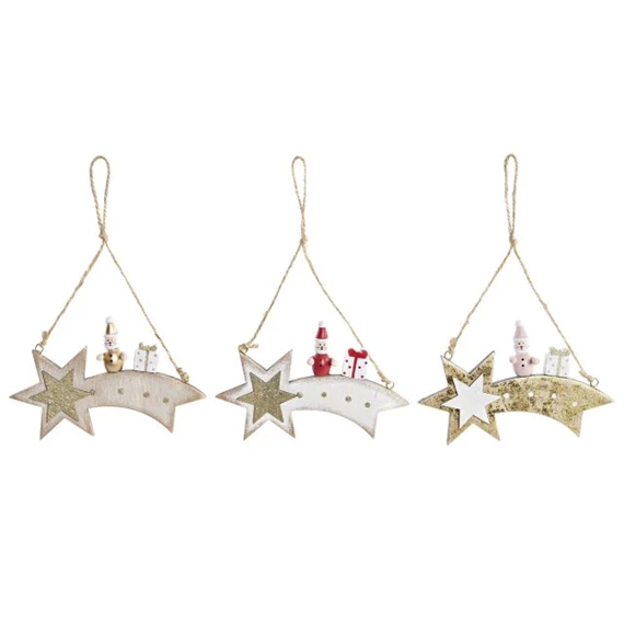 Dekoráció akasztós csillag 14x1x9 cm 3 féle