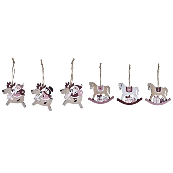 Dekoráció szett, akasztós rénszarvas, hintaló 21x8,2x1,5 cm 2 féle S/3