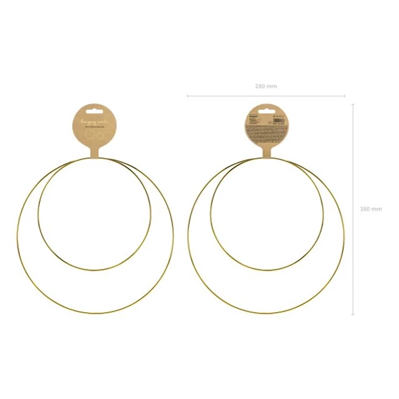 Dekorációs akasztós karika fém 20cm, 28cm arany S/2