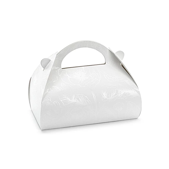 Dekoratív tortadobozok - Gyöngyház virág, 16x15x8 cm fehér S/10