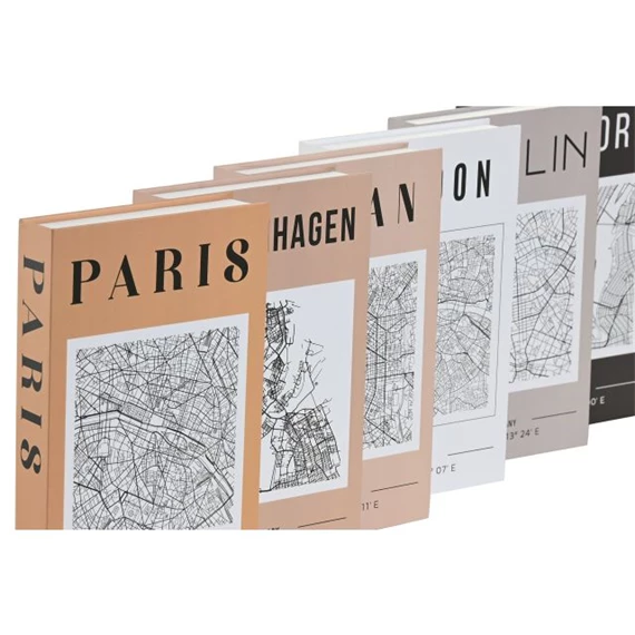 Doboz szett könyv alakú, városok 17x4,2x26,5 cm 6 féle