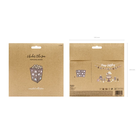 Dobozok popcornhoz kagyló mix, 7x7x12,5 cm S/6