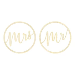 Fa dekor Mr+MRS felirat akasztós 38 cm natúr S/2