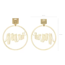 Fa dekor Mr+MRS felirat akasztós 38 cm natúr S/2