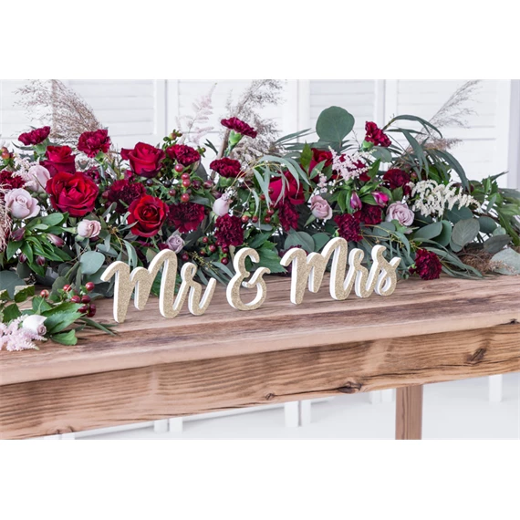 Fa felirat mr & mrs arany 50x10 cm