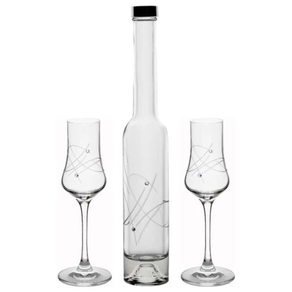 Grappa pohár palackkal, Swarovski kristállyal 200 ml/100 ml 30,6x5,1 cm S/3