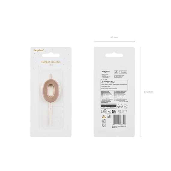 Gyertya 0-ás szám születésnapi rózsaarany 4,5 cm