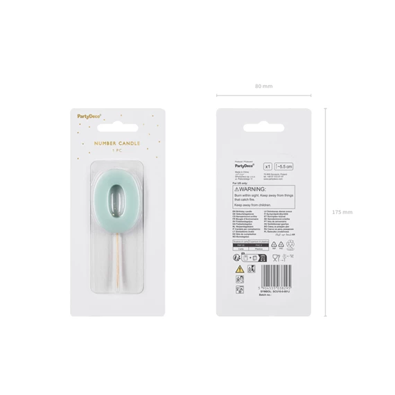 Gyertya 0-ás szám születésnapi világoskék 5,5 cm