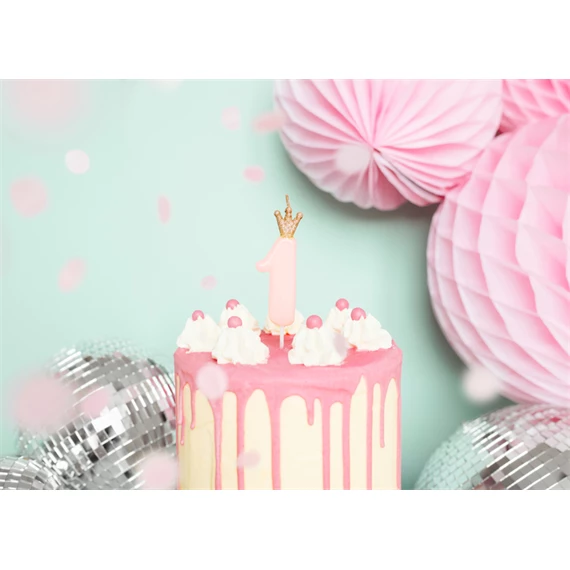 Gyertya 1-es szám születésnapi világos rózsaszín 9,5 cm