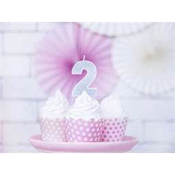 Gyertya 2-es szám születésnapi ezüst 7 cm