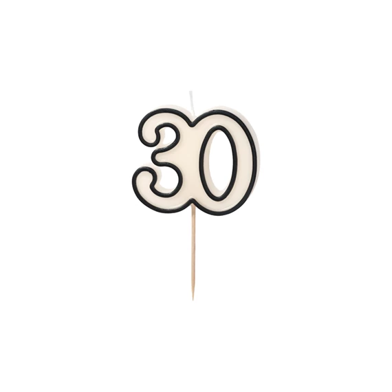 Gyertya 30-as szám születésnapi 5,5 cm fekete és fehér