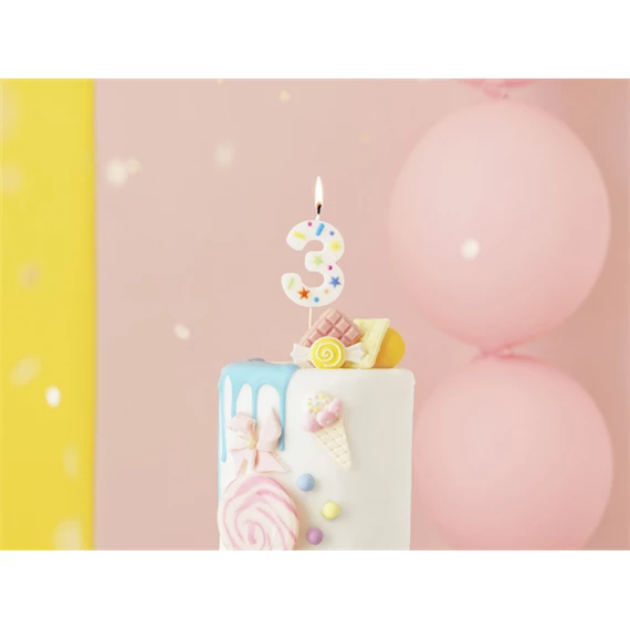 Gyertya 3-as szám születésnapi fehér konfetti 5,5 cm