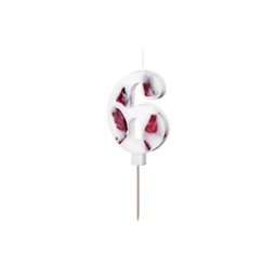 Gyertya 6-os szám születésnapi fehér virágszirommal 8 cm