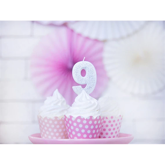 Gyertya 9-es szám születésnapi ezüst 7 cm