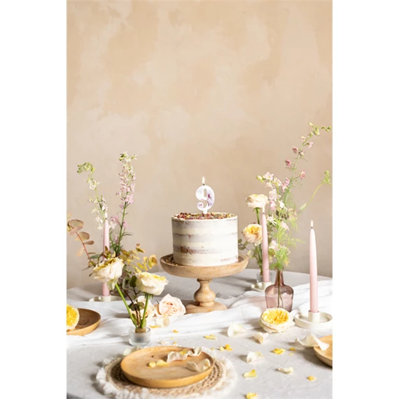 Gyertya 9-es szám születésnapi fehér virágszirommal 8 cm