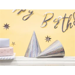 Irizáló party kalapok ezüst 16 cm S/6