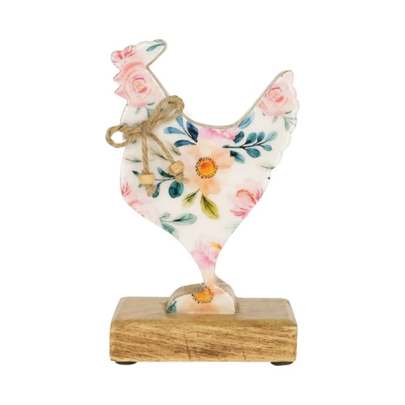 Kakas virág és levél mintás, fatalpon álló 16,5x12x6,5 cm