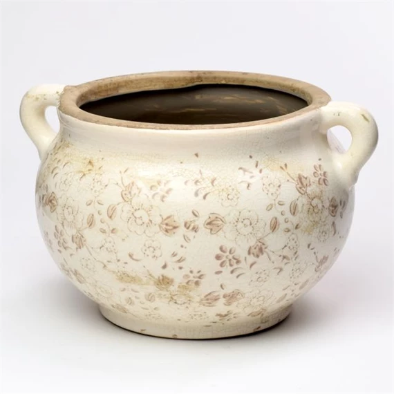 Kaspó füllel virág mintával 20,5x16,5x12 cm