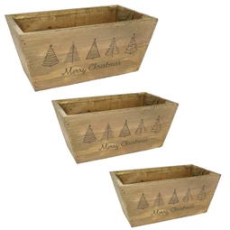 Kaspó szögletes, fenyővel, felirattal 26x16x11 cm, 22x13x10 cm, 19x10x9 cm S/3