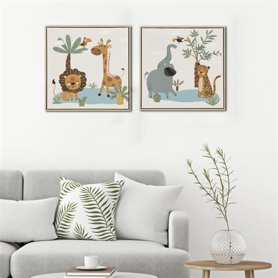 Kép keretes, dzsungel állatok 35x2,6x35 cm 2 féle