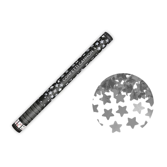 Konfetti ágyú csillagokkal ezüst 60 cm