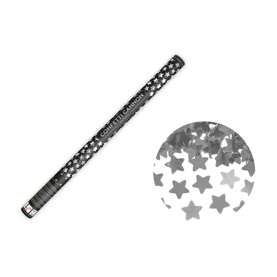 Konfetti ágyú csillagokkal ezüst 80 cm
