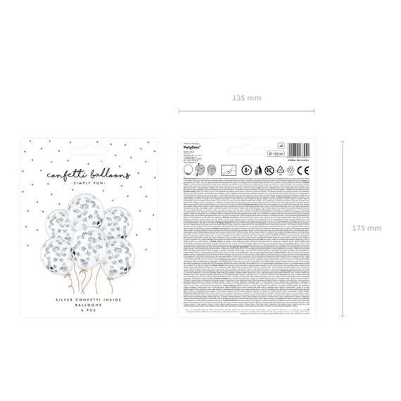 Lufi konfetti csillagokkal 30 cm ezüst S/6