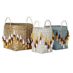 Kosár szett bojtos 46x46x57 cm S/3