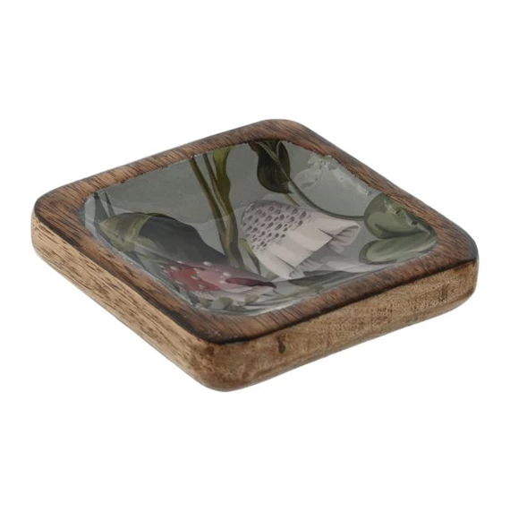 Kulcstartó tálca virágos, szögletes 10x10x2,5 cm