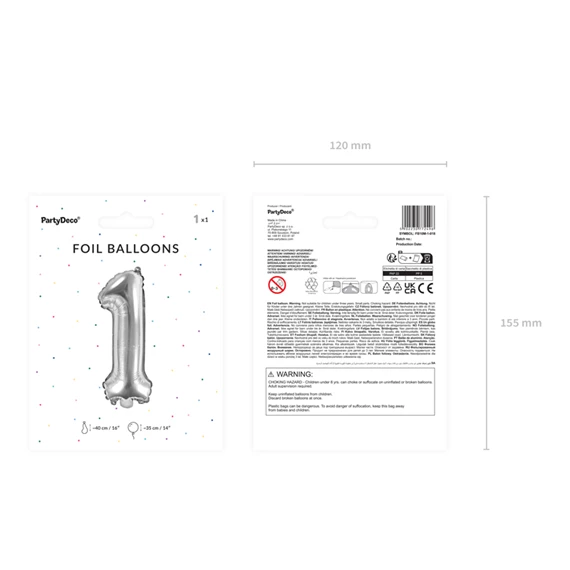 Lufi 1-es szám fólia 35 cm ezüst
