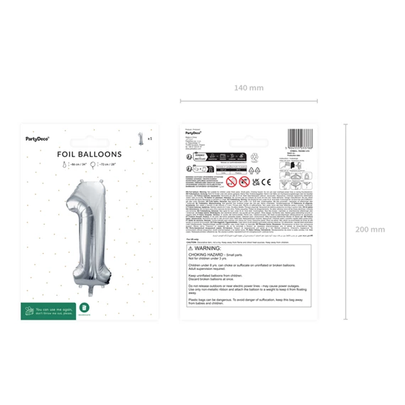 Lufi 1-es szám fólia 72 cm ezüst