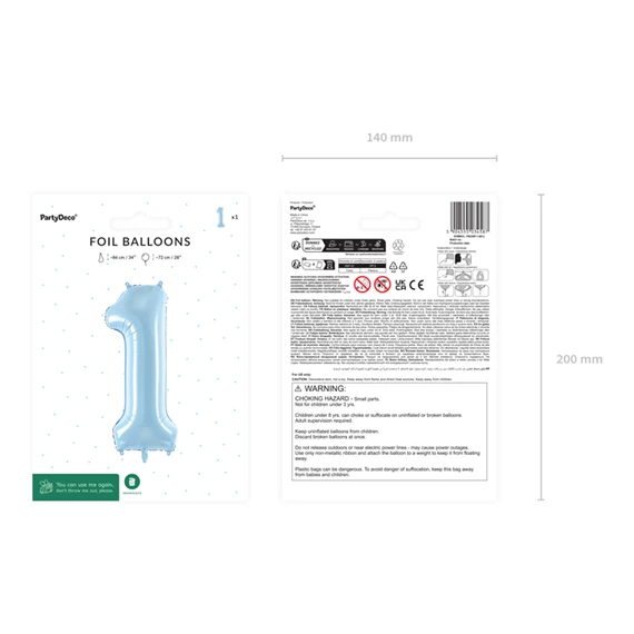 Lufi 1-es szám fólia 72 cm világoskék