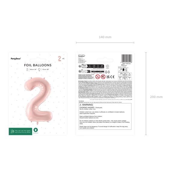 Lufi 2-es szám fólia 72 cm világos rózsaszín
