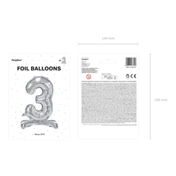 Lufi 3-as szám álló fólia 70 cm ezüst