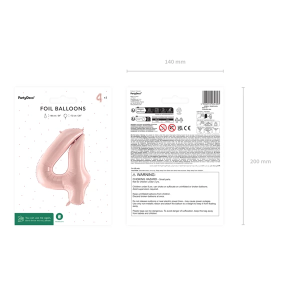 Lufi 4-es szám fólia 72 cm világos rózsaszín